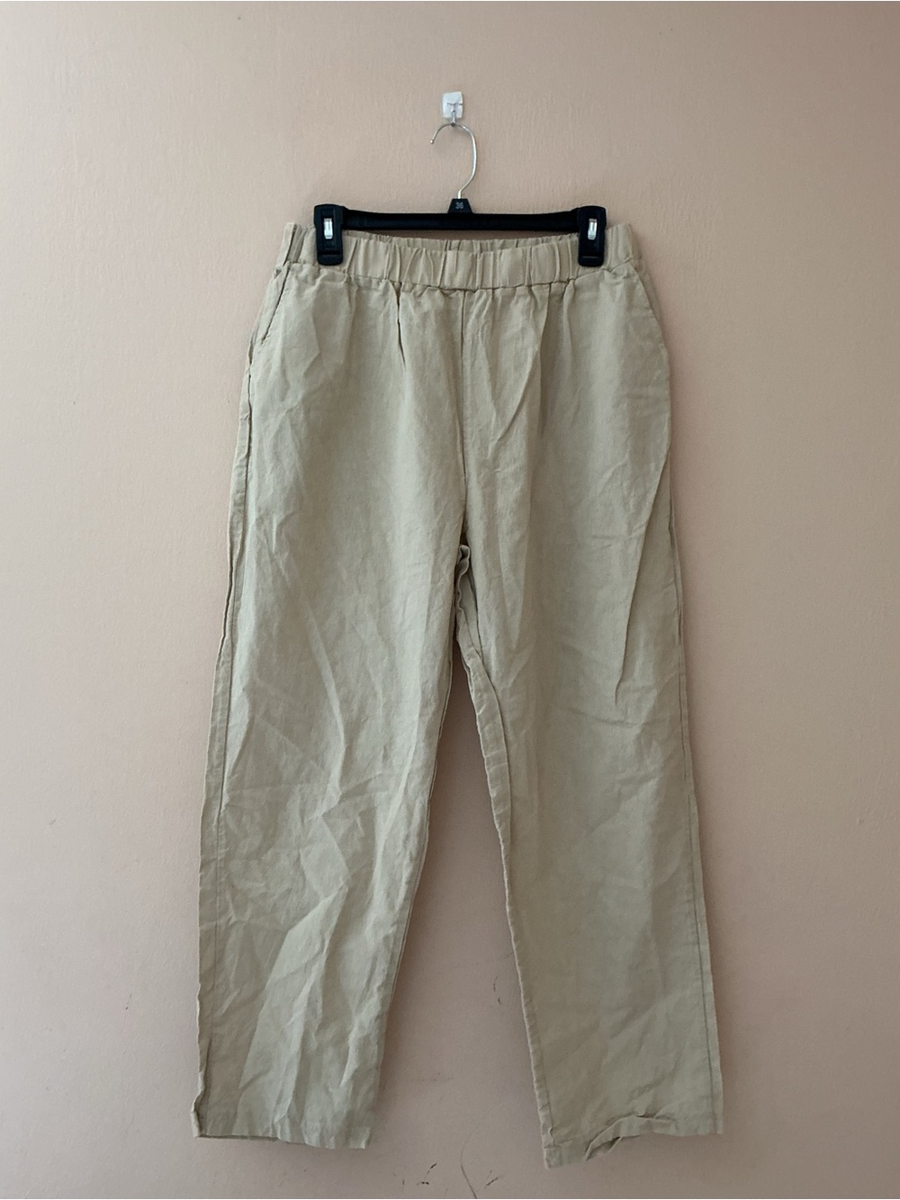 Beige women’s Elastic Waist Casual Pants